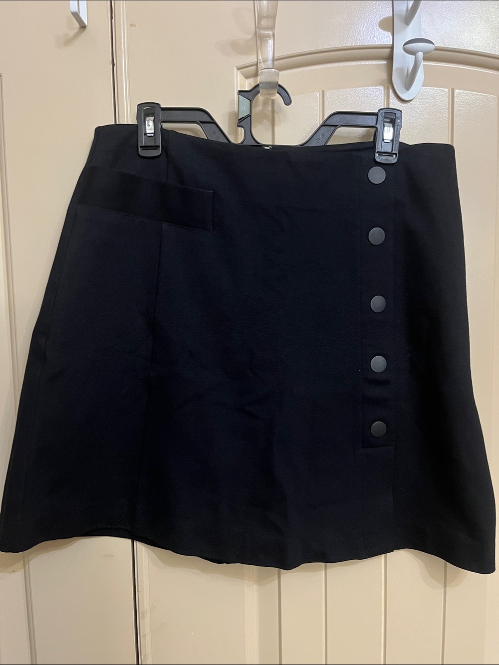 CAbi Black A-Line Skirt with Matte Side Buttons and Fake Pocket